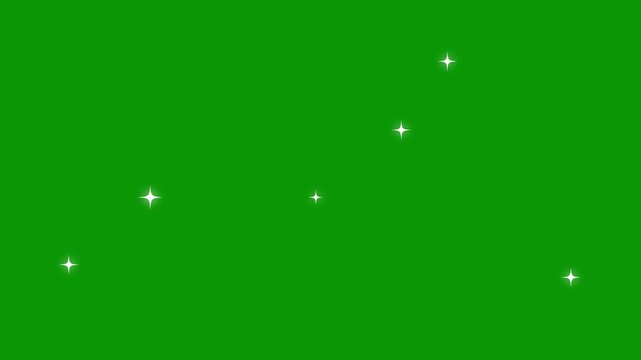 Blinking retro vector stars and sparkling dots twinkling starry night sky looping animation with a festive shine effect on a clean green background.