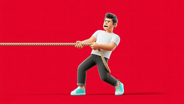 Business competition man pulling rope struggle and effort isolated on