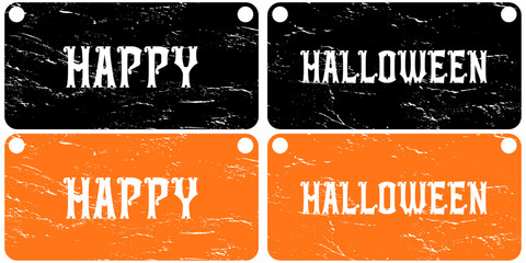 Halloween typographic banners with distressed texture and grommets present seasonal greetings © MOKSEDUL
