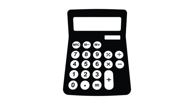 Black calculator with numeric keypad is shown as a silhouette