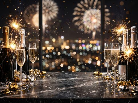 Champagne Bottles For New Year's Eve Midnight Toast