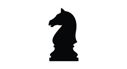 Black chess knight stands as a stark silhouette against a white background © FERDOUSI