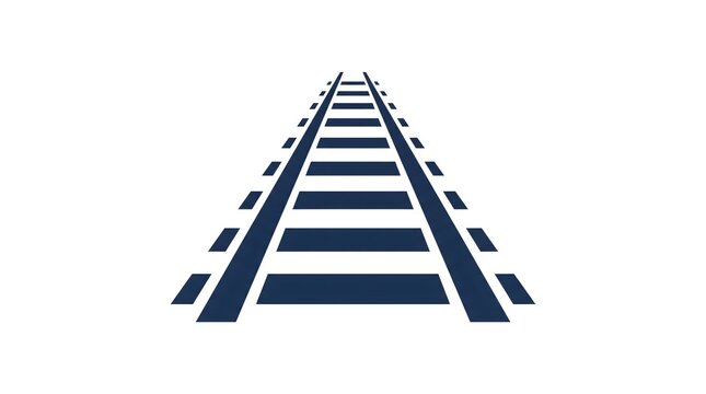 Stylized blue train track vector icon with vanishing point perspective isolated on white background
