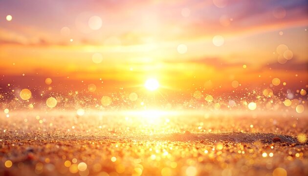 Serene Golden Sunset with Sparkling Bokeh Digital Illustration