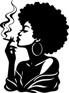 Black woman with afro hairstyle smoking a cigarette vector silhouette