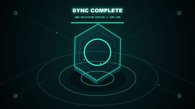 Futuristic Cloud Database Sync UI Animation with Checkmark Completion