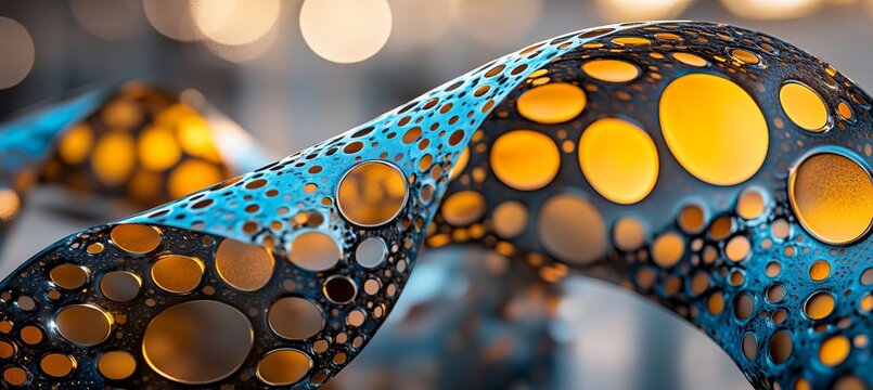 Abstract Swirling Geometric Texture With Intricate Luminous Holes In Cobolt Blue And Neon Yellow