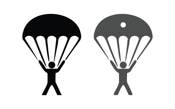 Parachute Icon Set &ndash; Skydiving, Paratrooper and Landing Symbols