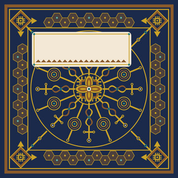 Batik Circuit Fusion: Nusantara Futurism mandala of kawung chip, parang circuit traces and megamendung rings in indigo, gold and cream