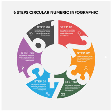 Circular process infographic featuring numbered steps, icons, and arrows for business workflow and project management vector illustration