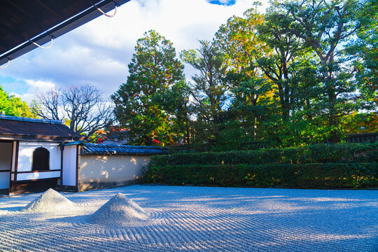 京都の大徳寺の美しい庭園の紅葉