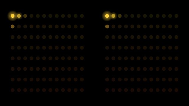 Abstract glowing yellow LED dots grid pattern on black background