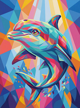 dolphin, graphic abstract drawing, artificial intelligence generator, AI, image of a neural network. background for design