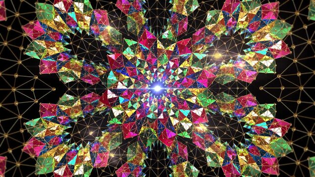 Circle Mosaic - Colorful Geometric Kaleidoscope Gemstone Background Loop