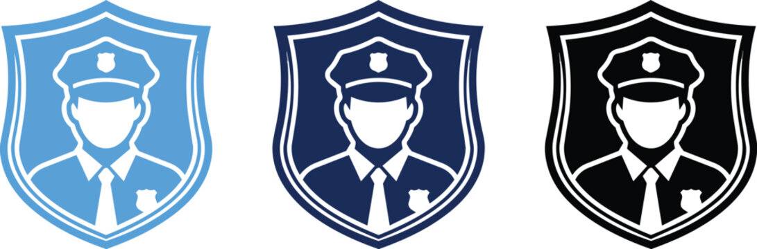 Police officer vector badge icons set featuring law enforcement symbols on transparent background