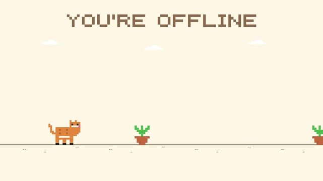 Pixel Art Cat Endless Runner Game with Offline Message Seamless Loop