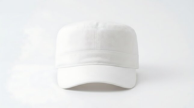 Blank White Military Style Cap Or Patrol Hat Isolated On A Clean White Background Showing Front View For Fashion And Uniform Mockups Or Design Presentation