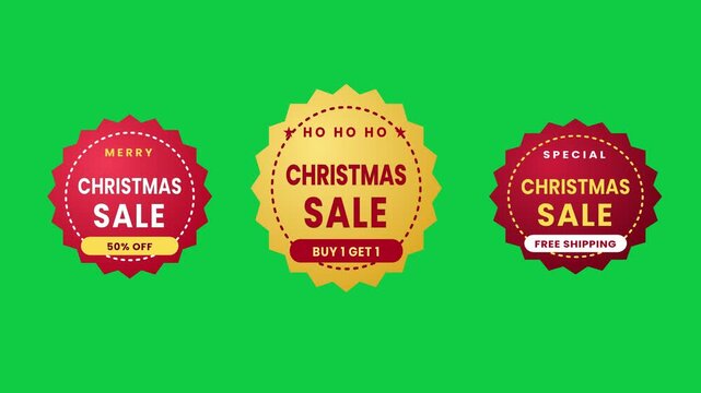 Set of animated Christmas sale badges with glossy light sweep effect
