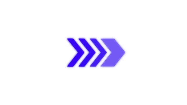 Purple chevron arrows pointing right animate and fade on a white background. Simple modern directional motion graphic.