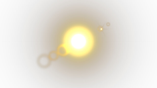 Bright golden sun lens flare effect with circular light rings on a transparent background transparent background
