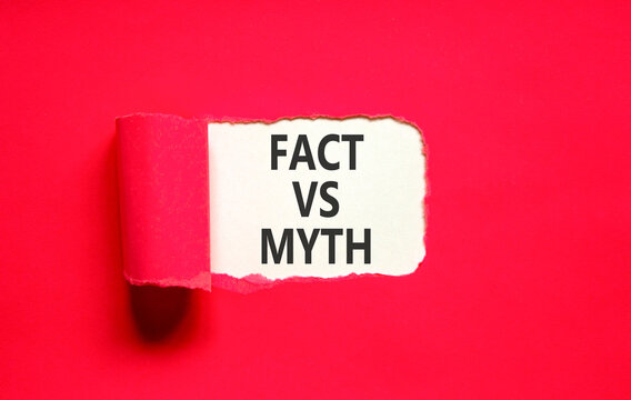 Fact vs versus myth words symbol. Concept words Fact vs Myth on beautiful white paper. Beautiful red background. Business and fact vs versus myth concept. Copy space.