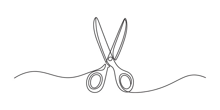 Continuous line drawing of a pair of scissors