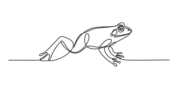 Continuous single line drawing of a cute little frog