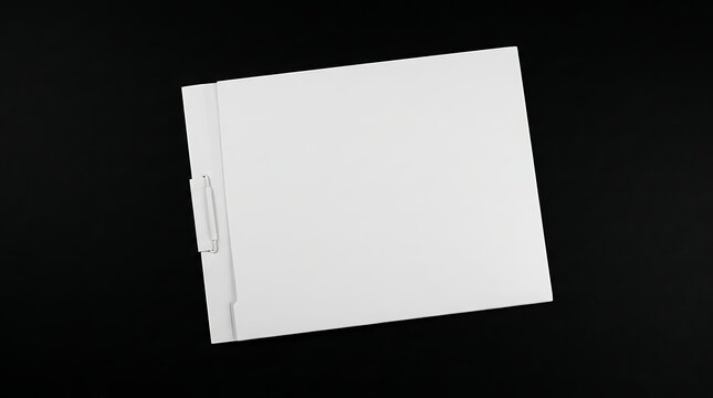 Blank White Paper Document Or Folder Lying Flat On A Solid Black Background Ready For Mockup Or Design Presentation High Contrast Minimalist Concept