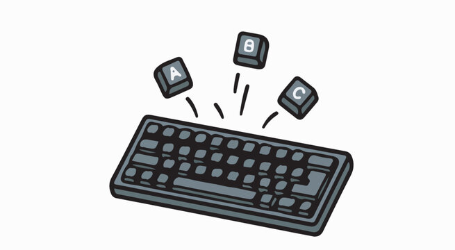 Masterly hand-drawn lineart set computer mechanical keyboard with popping keycaps featuring clean pen tool digital drawing of modern PC typing device for custom gaming infographics