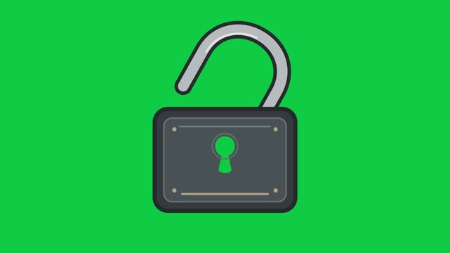 Unlocked Padlock Icon Animation Isolated on Chroma Key Green Screen Background