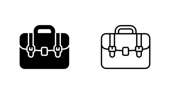 Minimal briefcase and suitcase icons, outline vector icon set isolated on transparent background