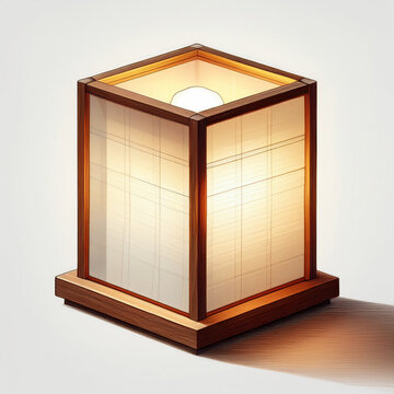Paper floor lamp with wooden frame - Japanese household isolated on white