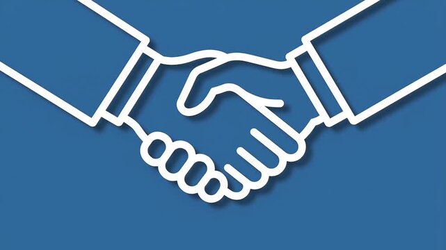 Graphic illustration of two business people shaking hands representing partnership and agreement