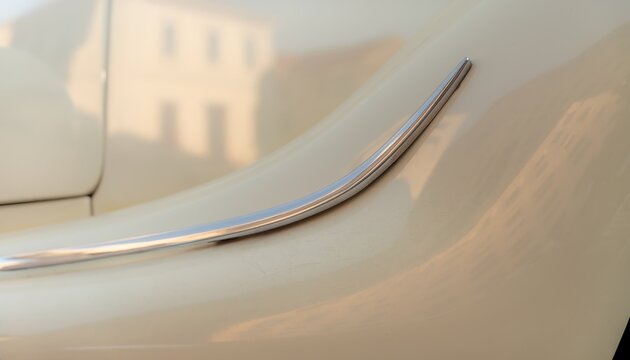 classic vintage car fender detail closeup with chrome trim on cream paint for retro automotive design backgrounds
