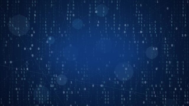 Falling Binary Code Digital Rain Blue Technology Background 4K
