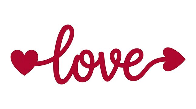 Love text with heart arrow symbol red typography isolated on white