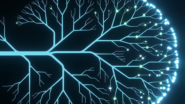 Luminous AI Decision Tree Visualization - This video showcases a vibrant AI decision tree represented as branching luminous pathways.