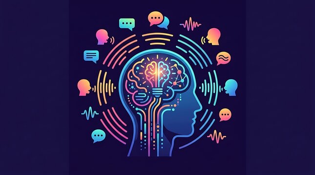 Brain communication thinking process human head illustration