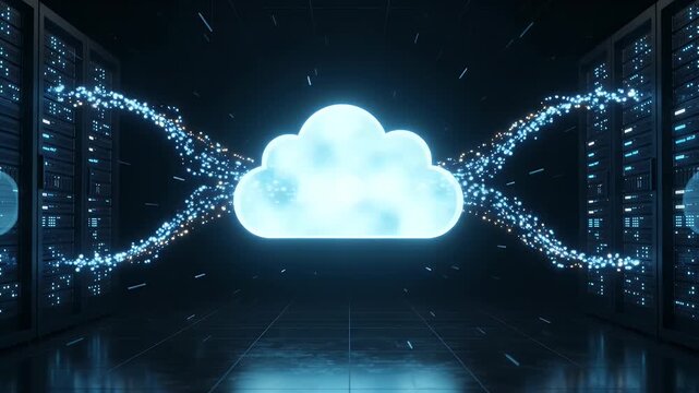 Futuristic Data Exchange in a Cloud Environment - A visually striking representation of futuristic cloud data exchange.