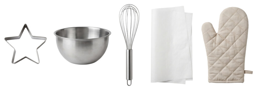 Kitchen baking tools collection on transparent background