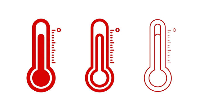 Set of three red thermometer icons for weather forecast and climate