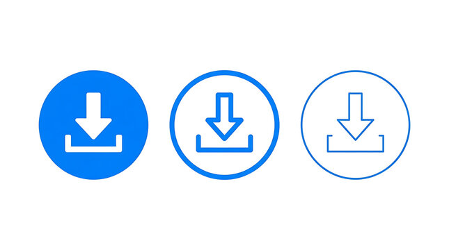 Set of blue download icons isolated on transparent background for web