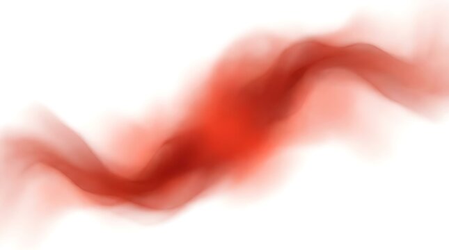 Red pigment smoke wave flowing across white background with ample