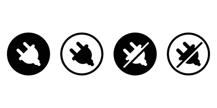Plug Socket Connect and Disconnect Icon Set for Electrical Power and Connection Symbols. Vector Illustration.