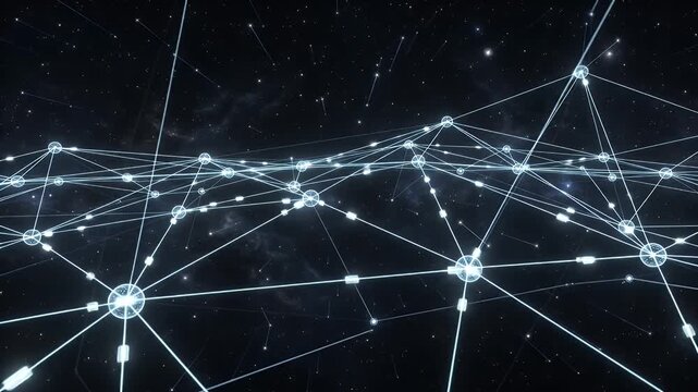 Luminous Space-Time Network - A stunning visualization of a luminous data network set against the backdrop of a starry cosmos.