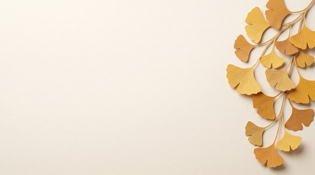 Minimalist paper cut autumn background with golden ginkgo leaves for seasonal banner and invitation card design
