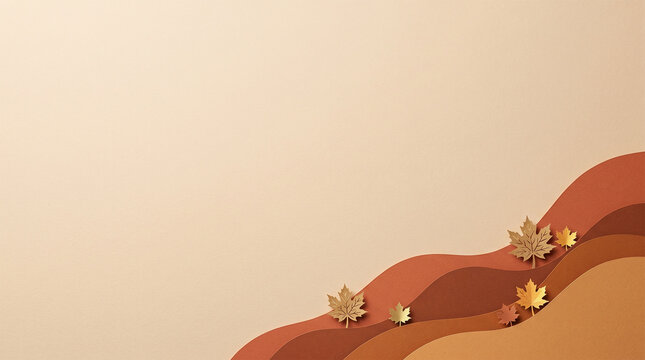 Papercut autumn landscape background with fall leaves and copy space for banner design and seasonal marketing