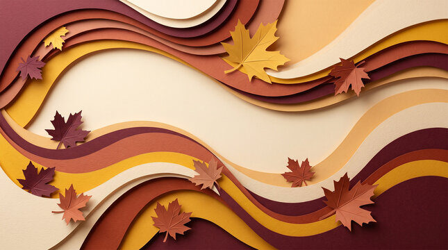 Autumn papercut background with fall leaves and copy space for Thanksgiving greeting cards and seasonal banners