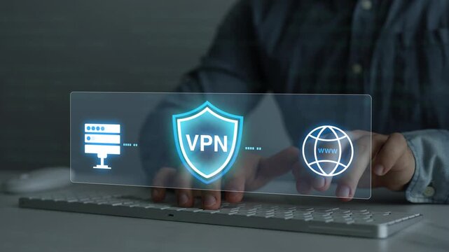 VPN(Virtual Private Network) secure connection.Digital connection between computer and a remote server owned VPN provider.Remote server private internet network to protect privacy personal data.	
