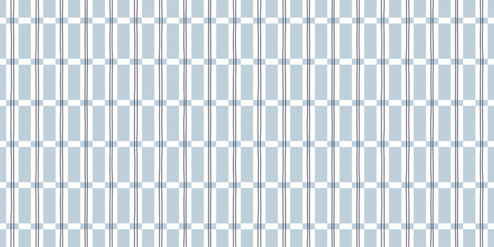 Hand drawn checkered seamless pattern with irregular thin lines. Pastel blue and white plaid background. Geometric striped print for wrapping paper, textile or fabric. Vector illustration
